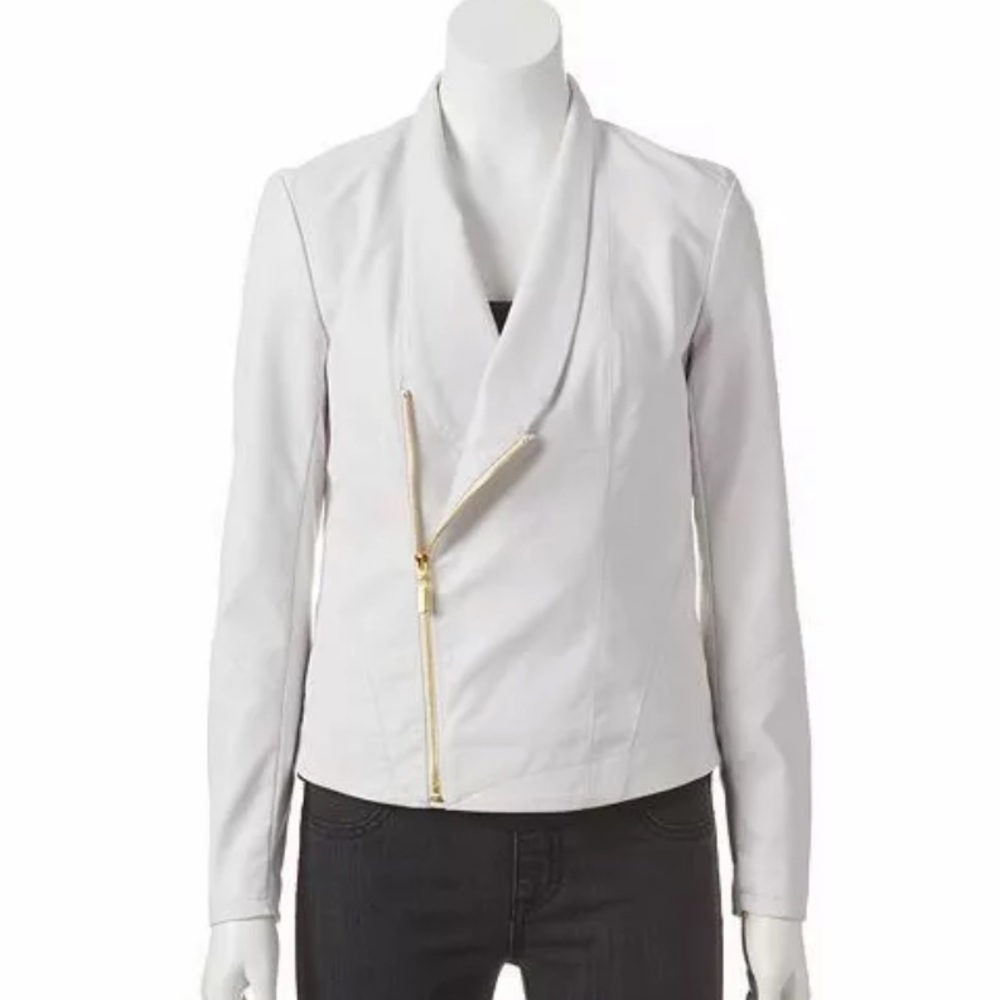 JLO White Faux Leather Motorcycle Jacket